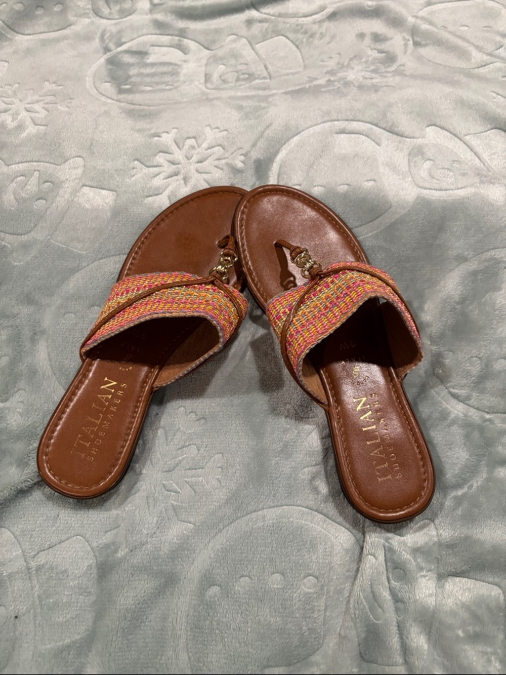 Italian Shoemakers Brown Slide Sandals with Multicolor Woven Straps